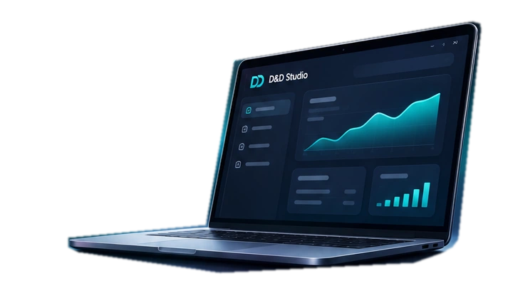 Ноутбук с интерфейсом управления проектами D&D Studio